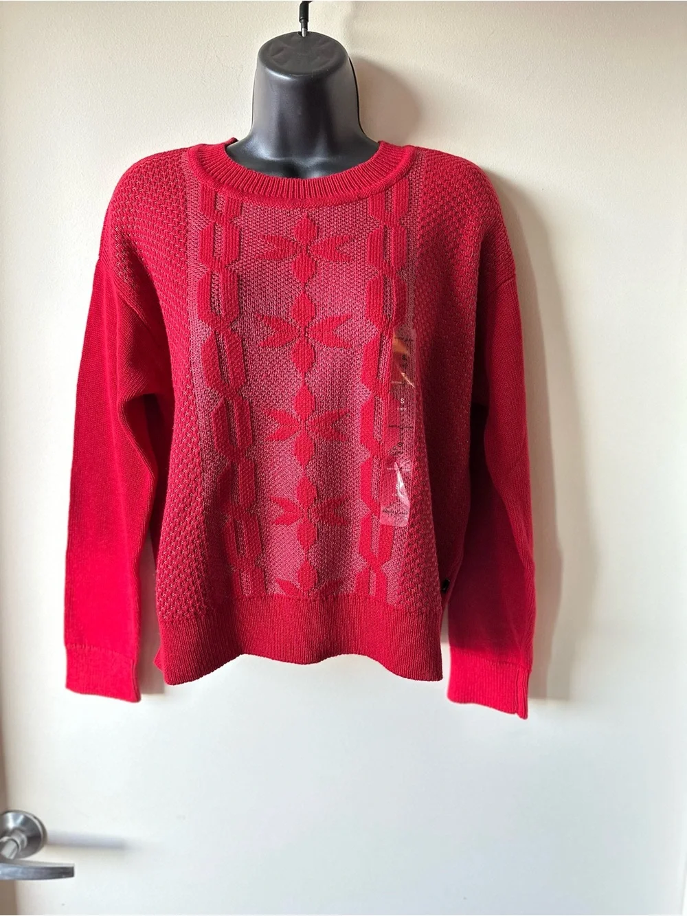 Nautica Jeans Co. Red Snowflake Motif Knit Crewneck Sweater - Size S - NWT